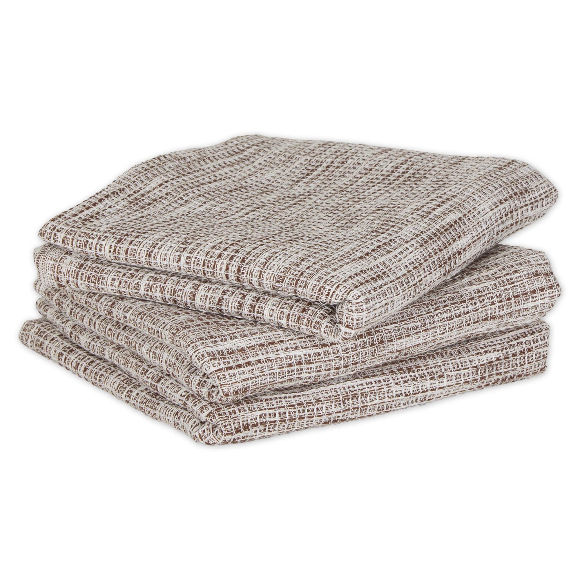 Leather Brown And Off-White Tonal Recycled Cotton Waffle Dishtowel (Set of 3)